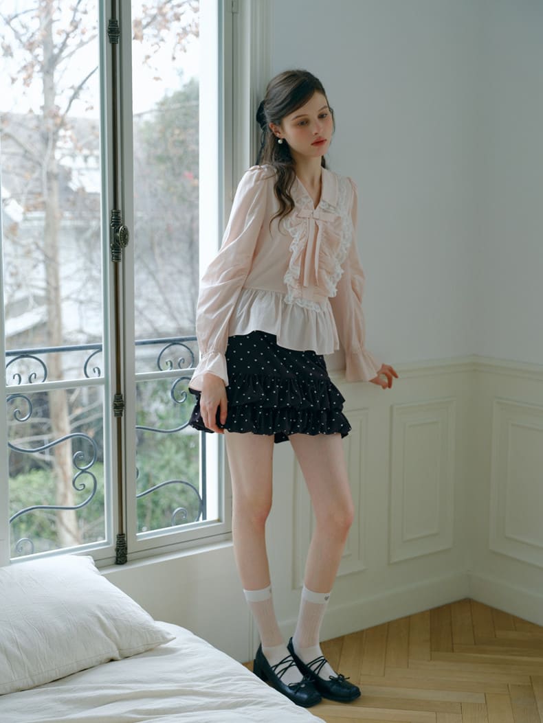 Romantic Lace Frill Tie Blouse