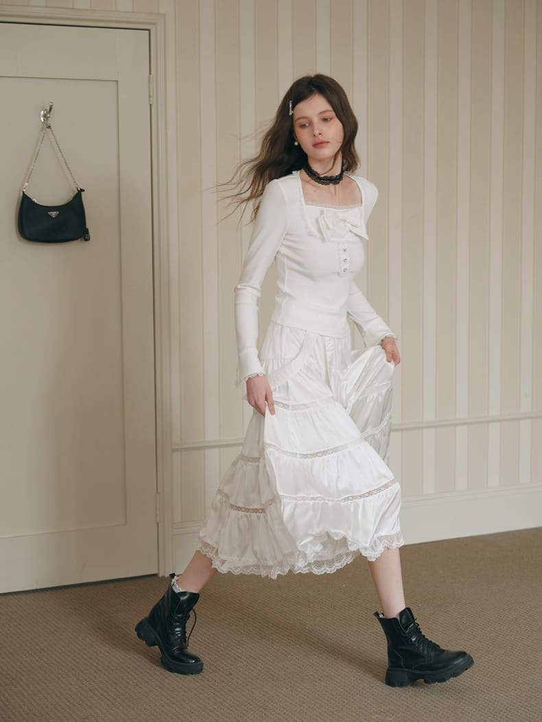 Elegant Lace Flare Satin Skirt