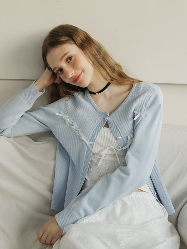 Ribbon Stripe Light Blue Cardigan