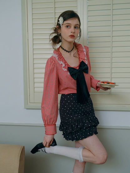 Heart Dot Frill Mini Skirt
