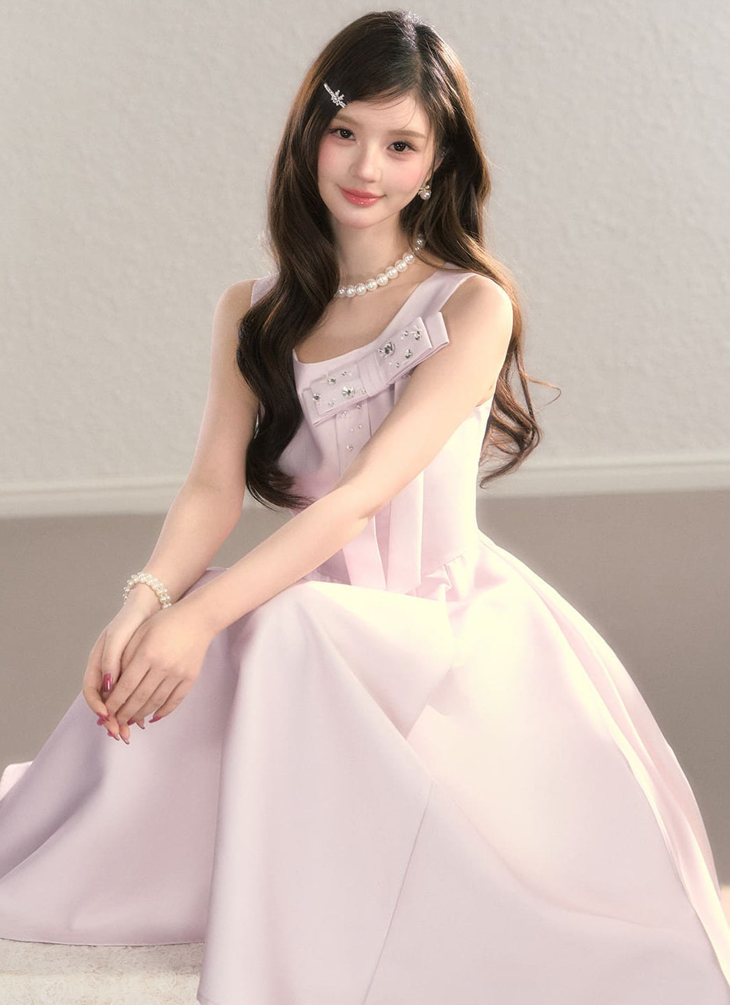 Elegant Jewel Ribbon Flare Dress