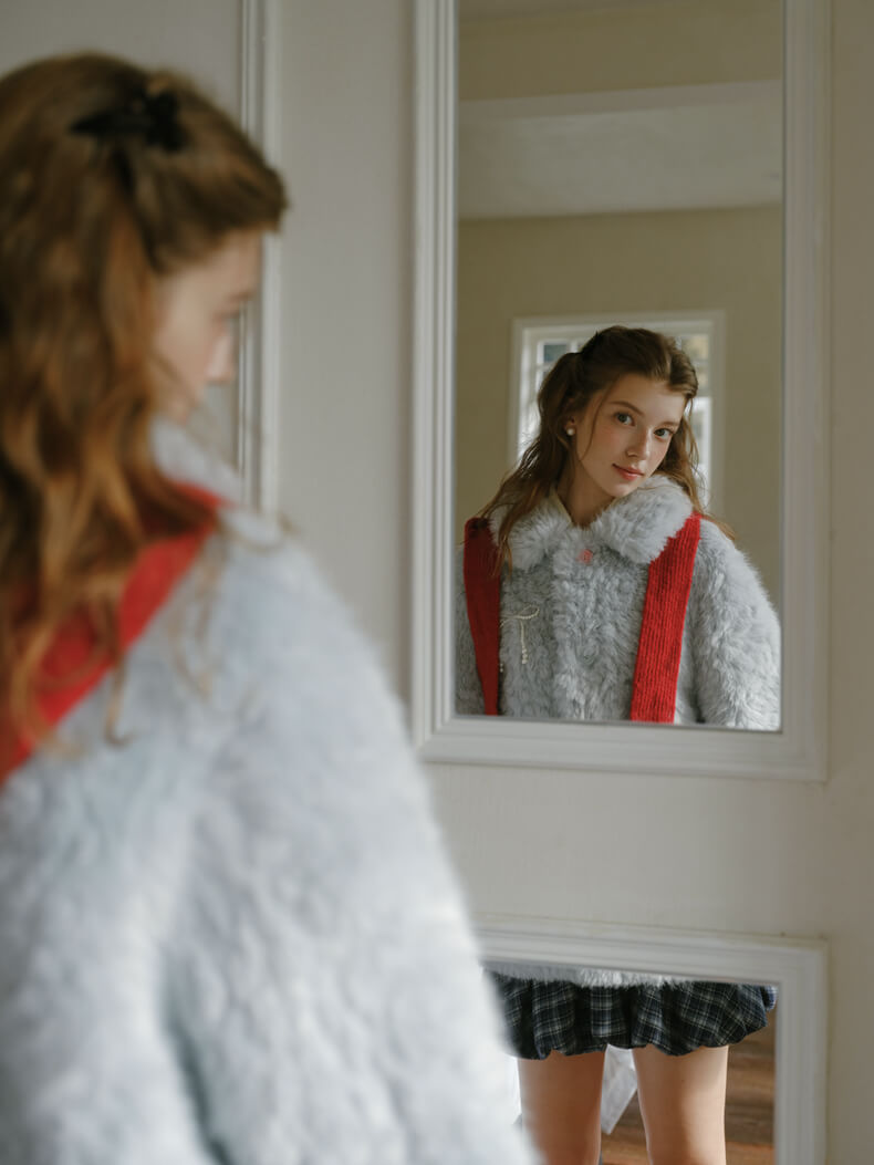 Ribbon Pastel Faux Fur Coat