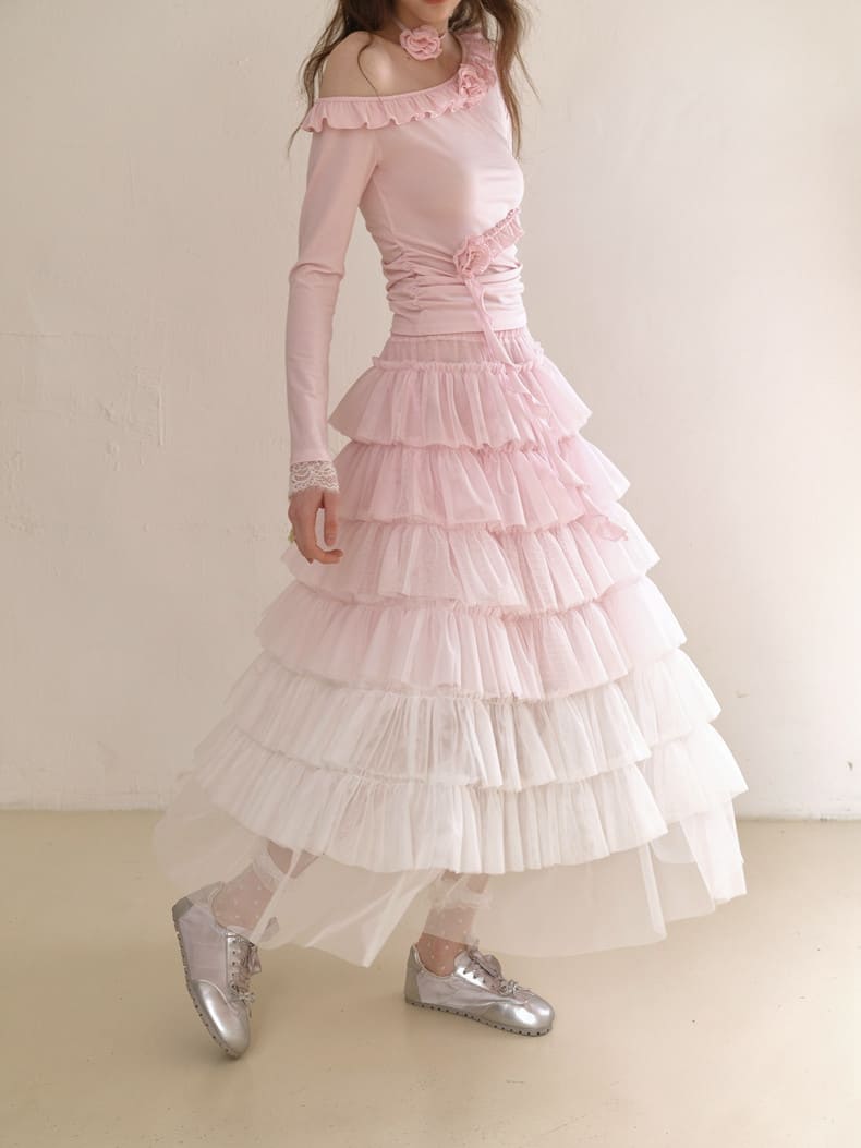 Dreamy Rose Gradient Maxi Skirt