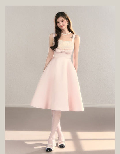 Elegant Soft Pink Ribbon A Line Dress