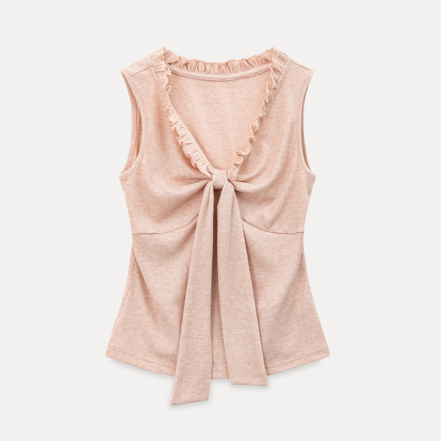 Elegant Ribbon Tie Ribbed Sleeveless Top