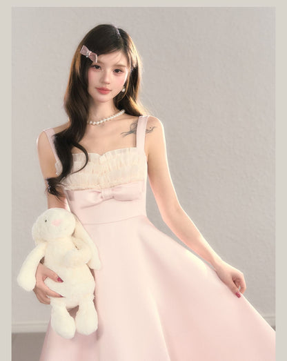 Elegant Soft Pink Ribbon A Line Dress