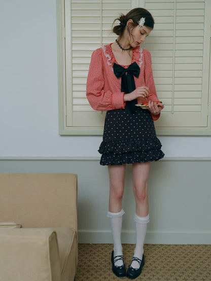 Heart Dot Frill Mini Skirt