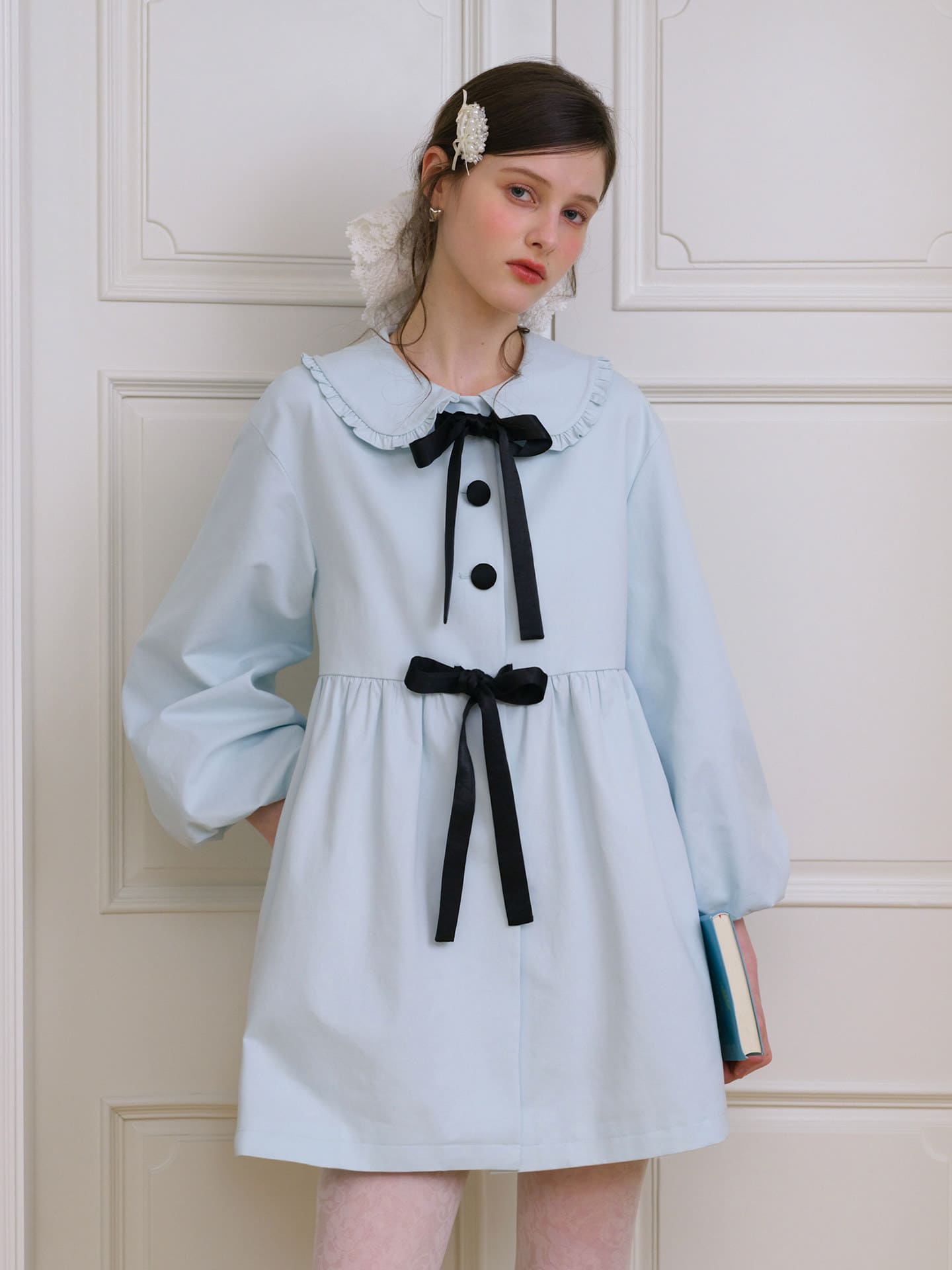 Elegant Ribbon Collar A-Line Coat