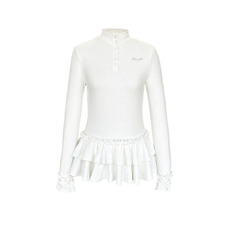 Noble Silhouette Ruffle Trim Top