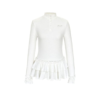 Noble Silhouette Ruffle Trim Top