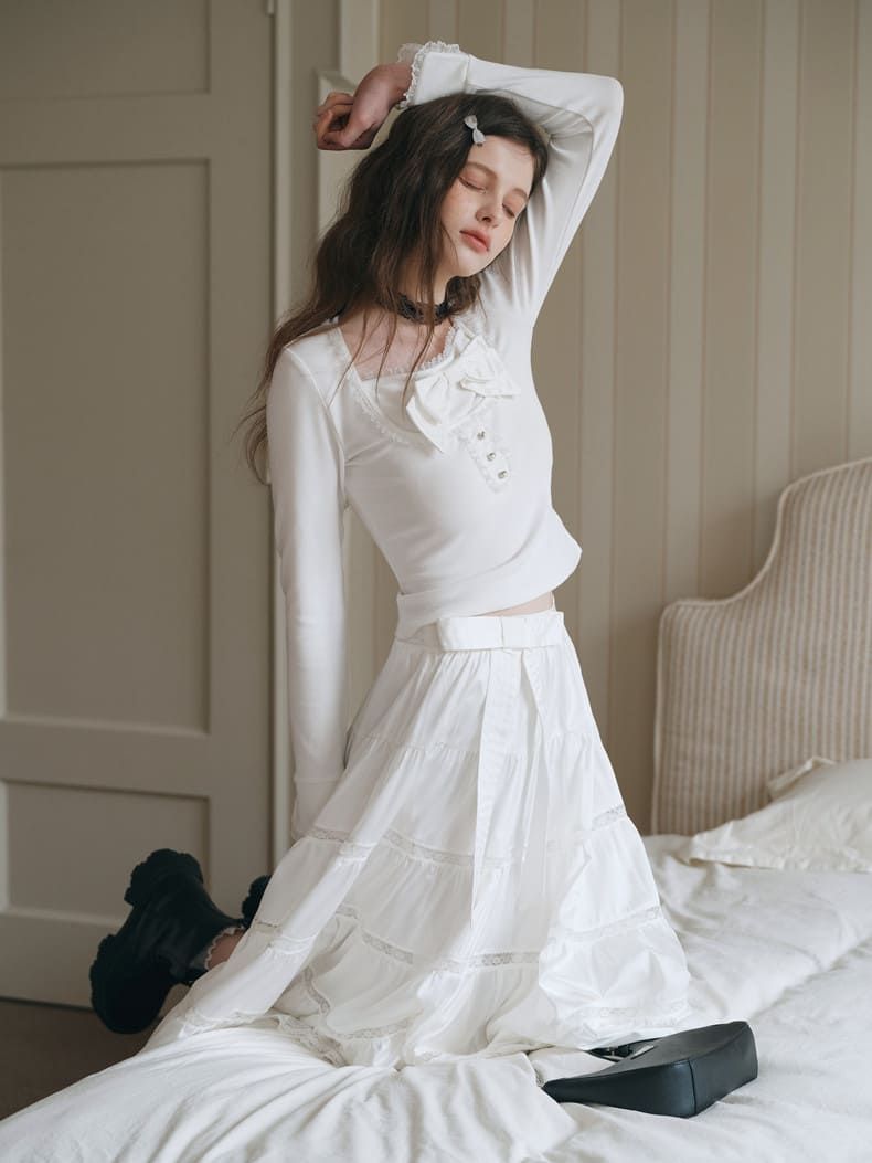 Elegant Lace Flare Satin Skirt