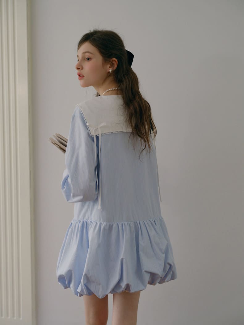 Soft Stripe Sailor Balloon Hem Dress