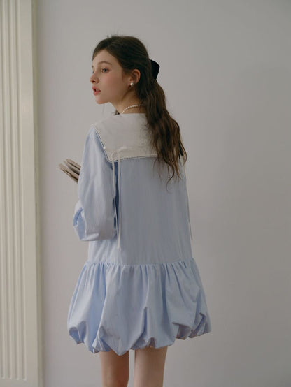 Soft Stripe Sailor Balloon Hem Dress