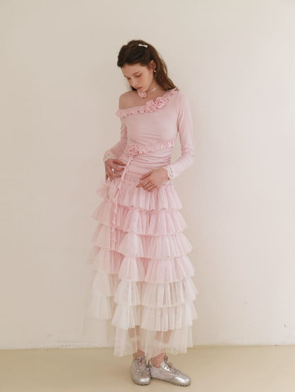 Dreamy Rose Gradient Maxi Skirt