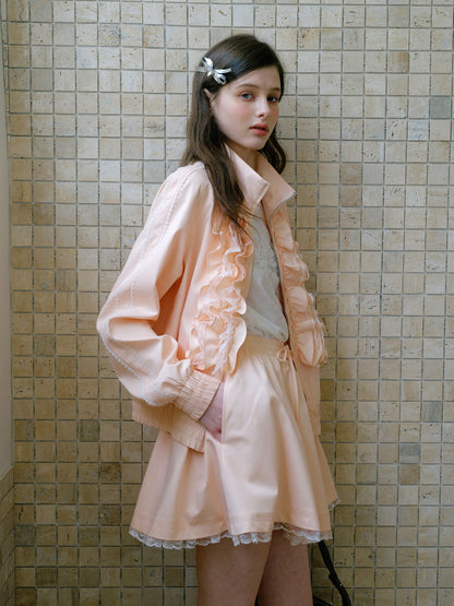 Elegant Frill Zip Blouson / Skirt