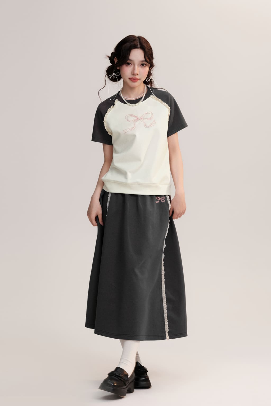 Ribbon Accent Relax Long Skirt