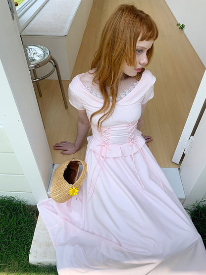 Laceup Sailor Pink Long Dress