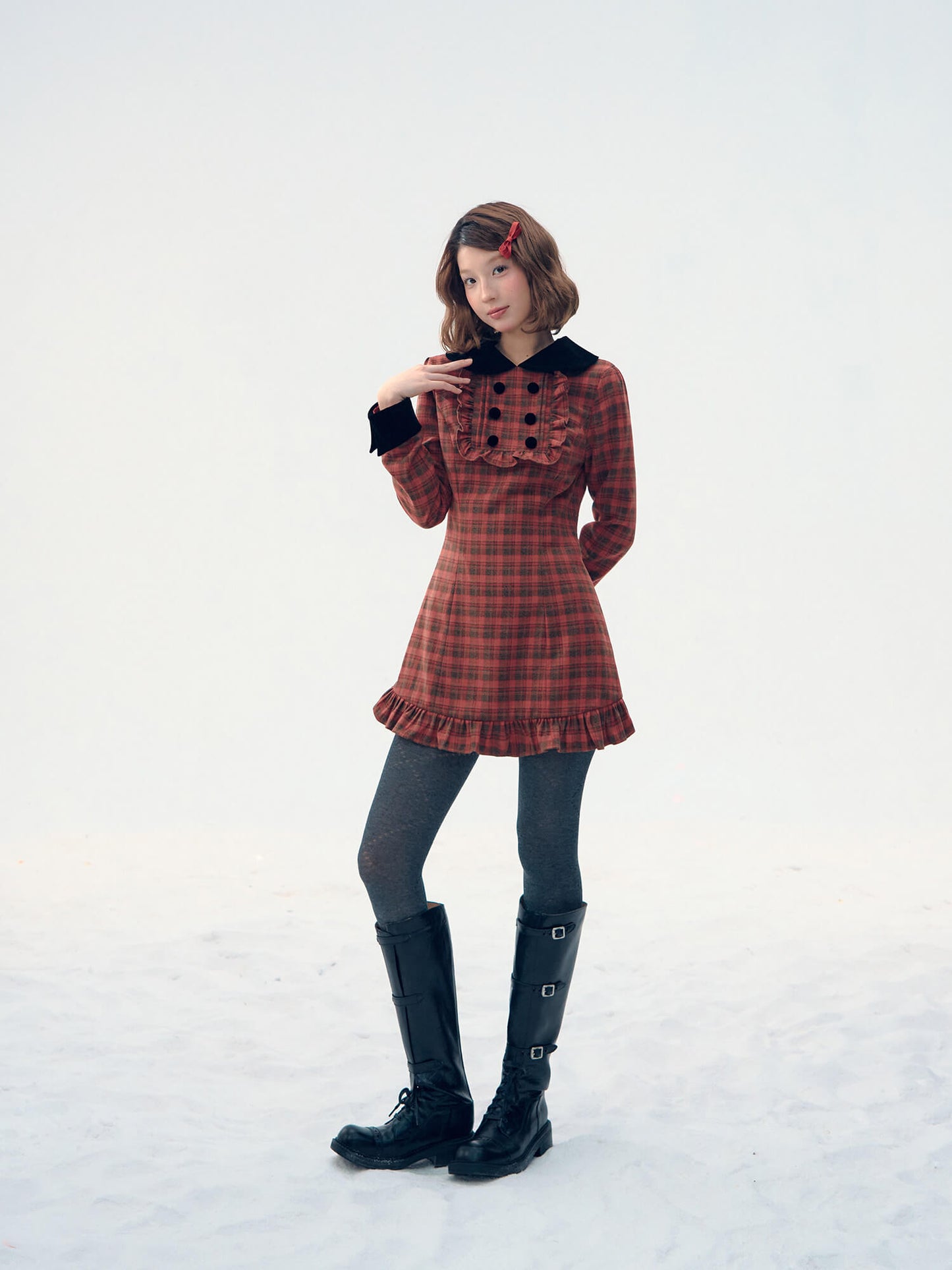 Velvet Collar Classic Frill Dress（全2色）