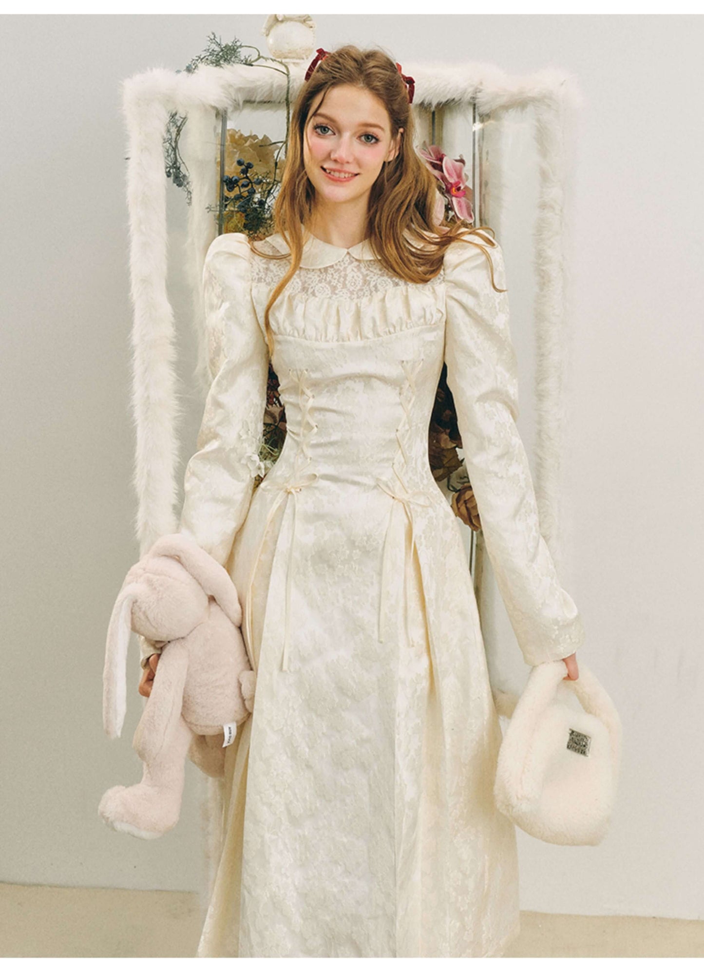 Elegant Lace Yoke Corseted Dress