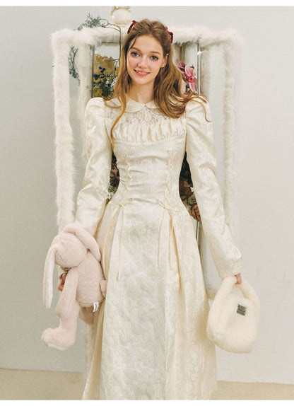 Elegant Lace Yoke Corseted Dress