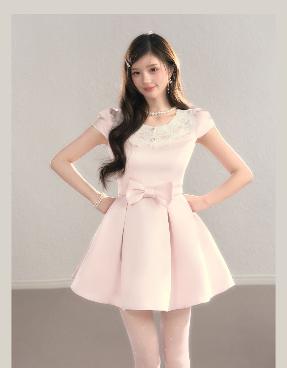 Elegant Lace Collar Ribbon Mini Dress