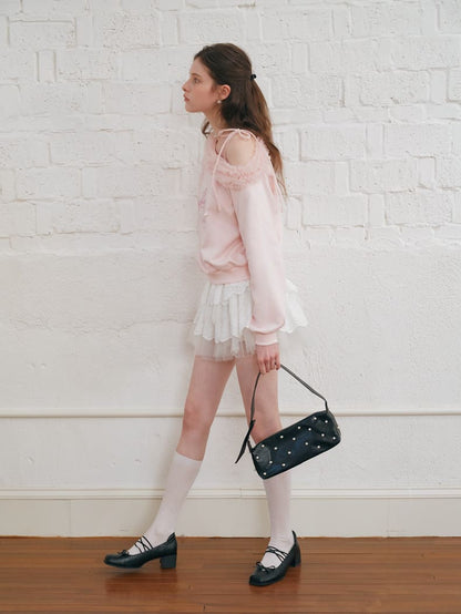 Graceful Ribbon Off-Shoulder Sweatshirt