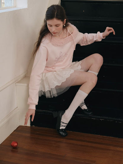 Graceful Ribbon Off-Shoulder Sweatshirt