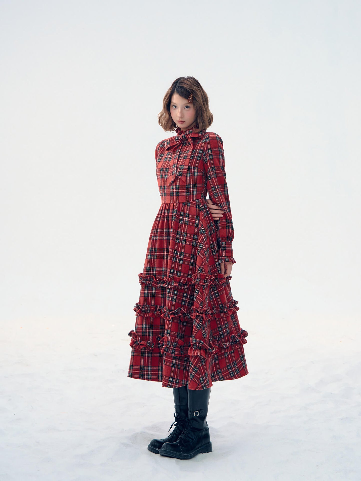 Victorian Plaid Tiered Long Dress