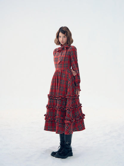 Victorian Plaid Tiered Long Dress