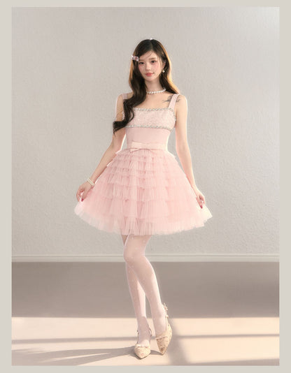 Crystal Lace Tiered Tulle Princess Dress