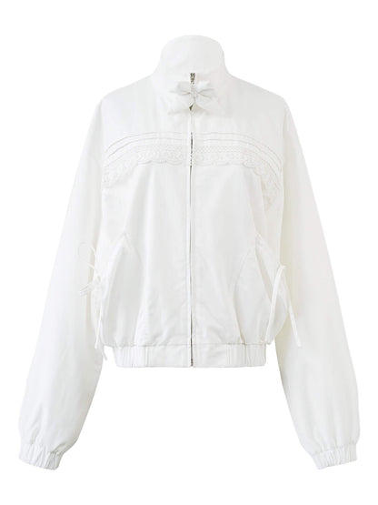 Lace Ribbon Zip Blouson
