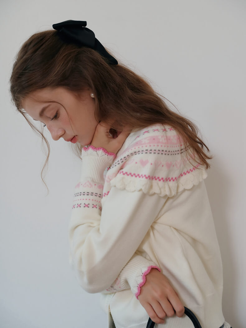 Snowy Charm Ribbon-Edge Knit