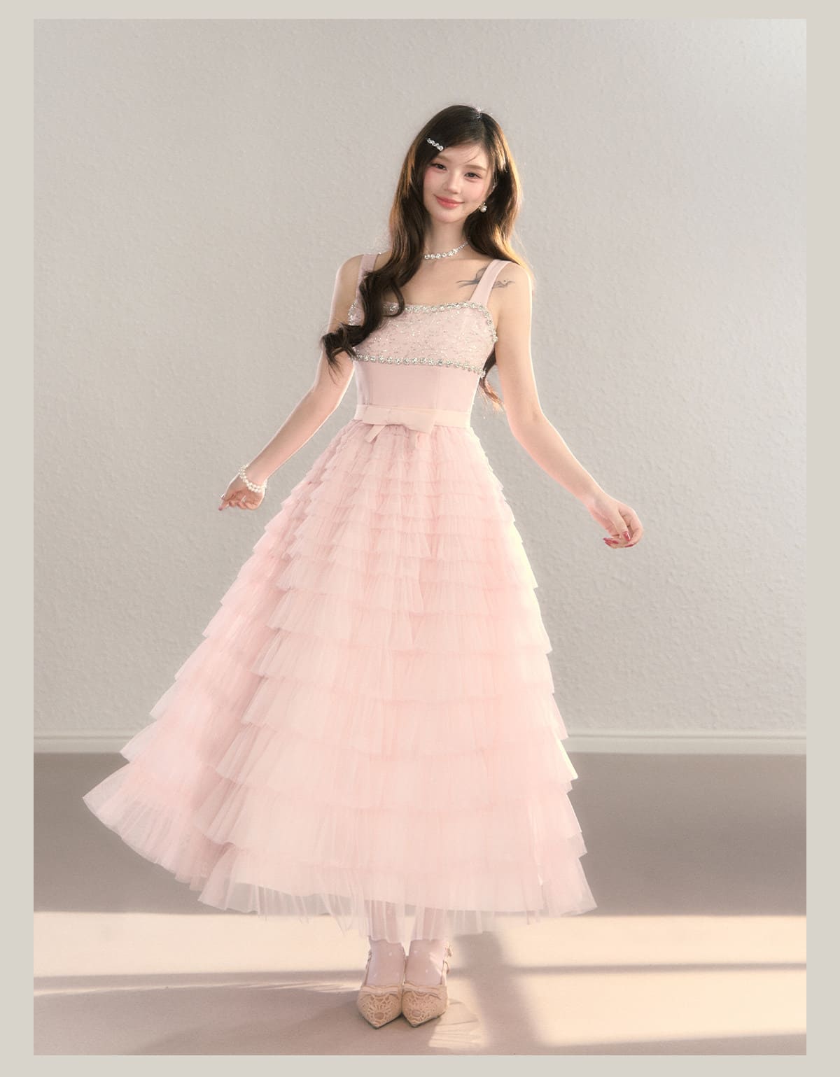 Crystal Lace Tiered Tulle Princess Dress