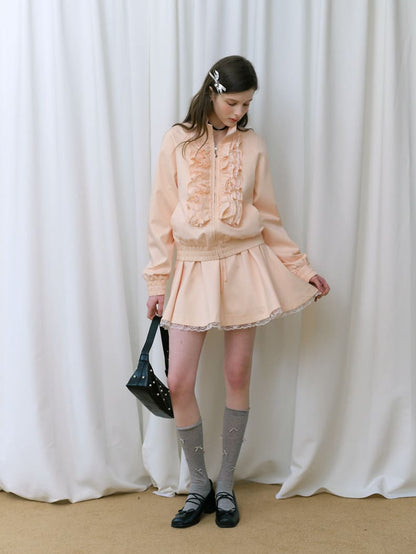 Elegant Frill Zip Blouson / Skirt