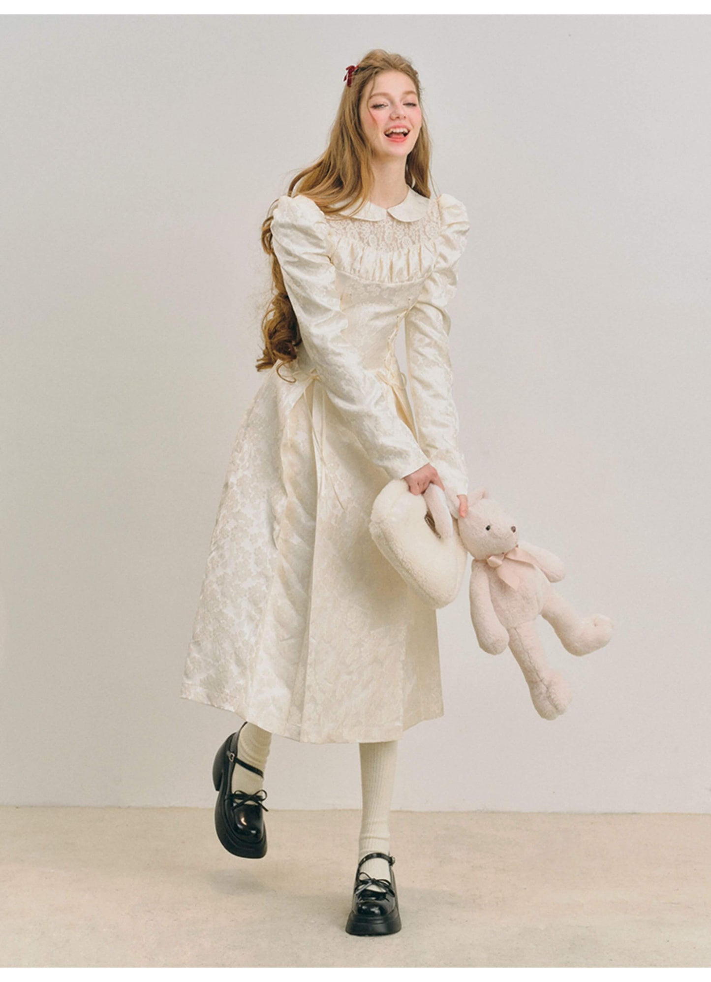 Elegant Lace Yoke Corseted Dress