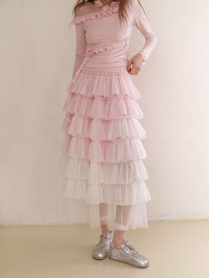 Dreamy Rose Gradient Maxi Skirt