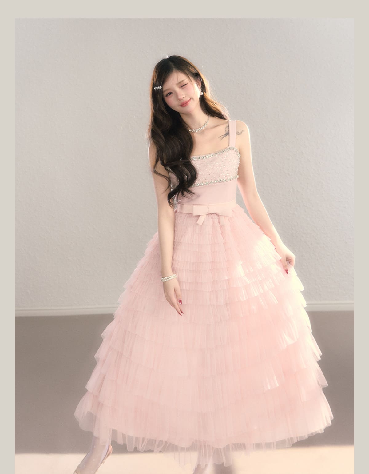 Crystal Lace Tiered Tulle Princess Dress