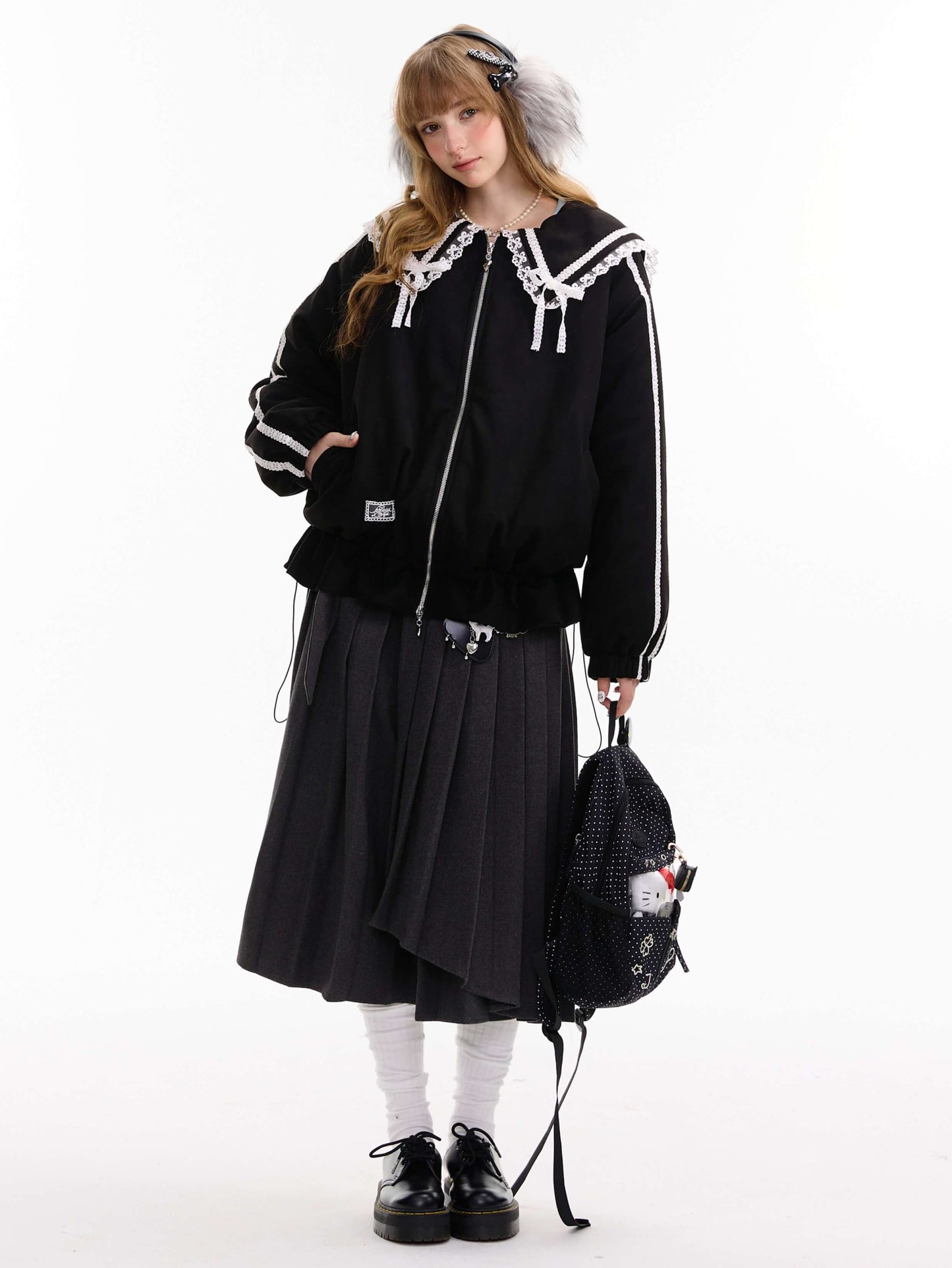 Lace Sailor Ribbon Flare Blouson