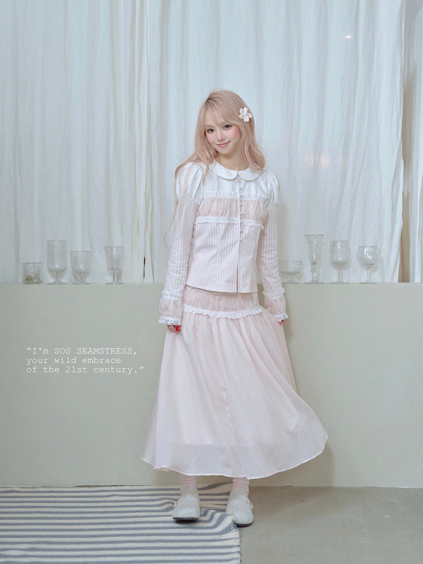 Soft Blush Lace Panel Blouse