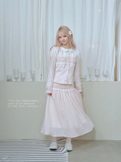 Soft Blush Lace Panel Blouse