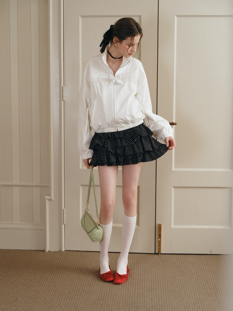 Lace Ribbon Zip Blouson