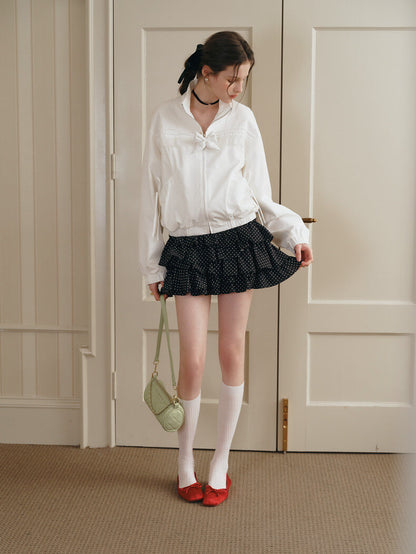 Lace Ribbon Zip Blouson