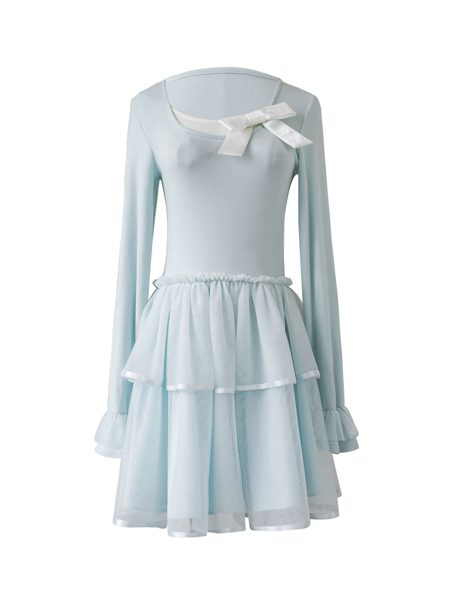 Soft Ribbon Tulle Layered Mini Dress
