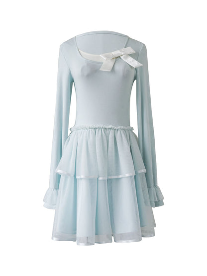 Soft Ribbon Tulle Layered Mini Dress