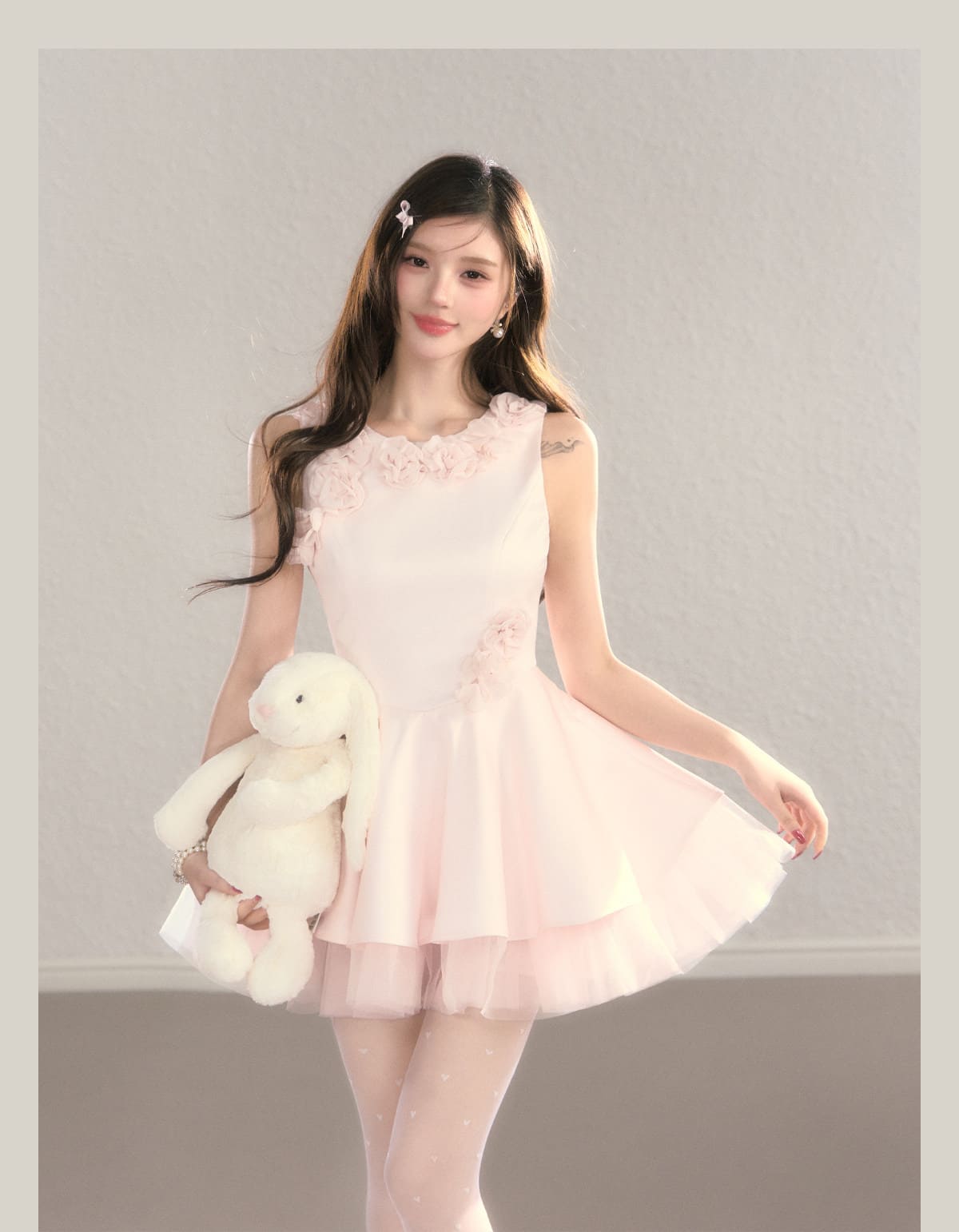 Classic Rose Appliqué Princess Mini Dress