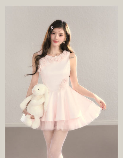 Classic Rose Appliqué Princess Mini Dress