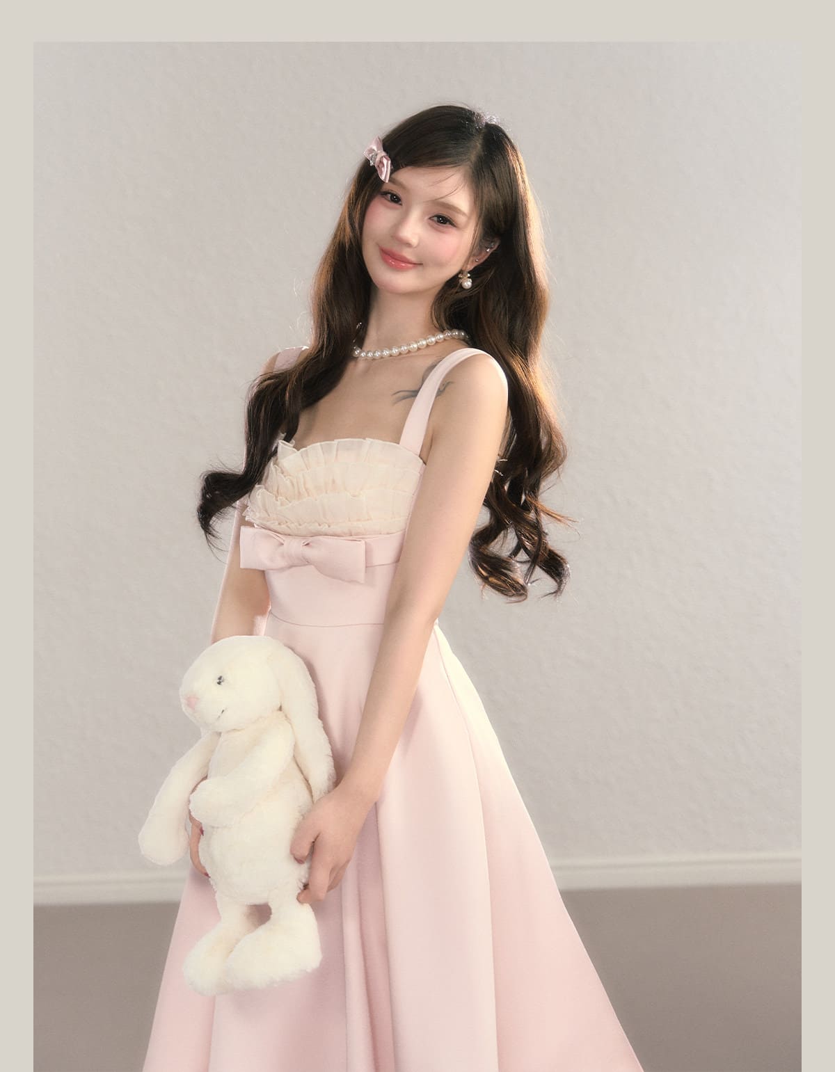 Elegant Soft Pink Ribbon A Line Dress