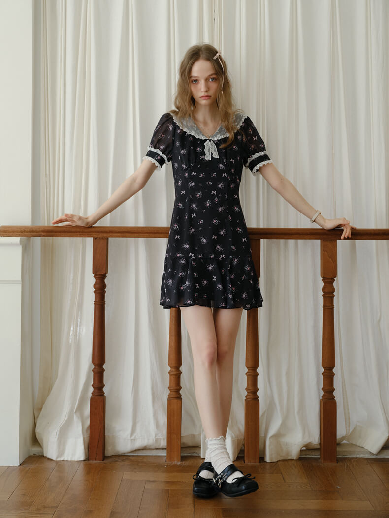 Vintage Lace Ribbon Floral Dress