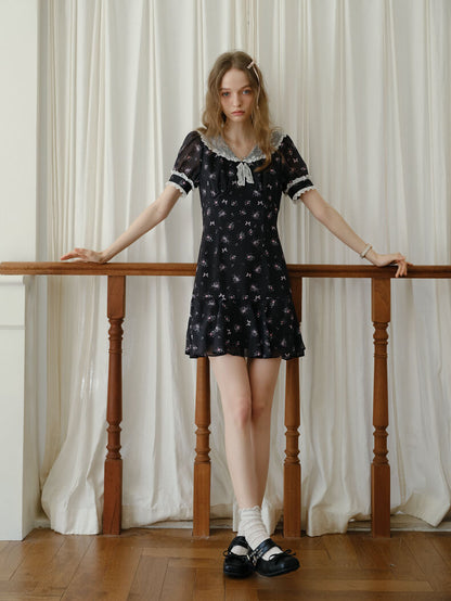 Vintage Lace Ribbon Floral Dress