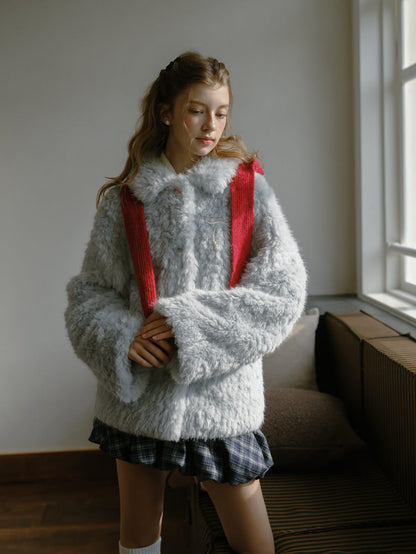 Ribbon Pastel Faux Fur Coat